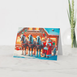 サンタと彼の馬が作業場の外に立っている シーズンカード