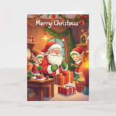 サンタと暖炉の居心地の良いクリスマス カード (正面)