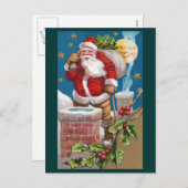 サンタと月のヴィンテージクリスマスの男性 シーズンポストカード (正面/裏面)