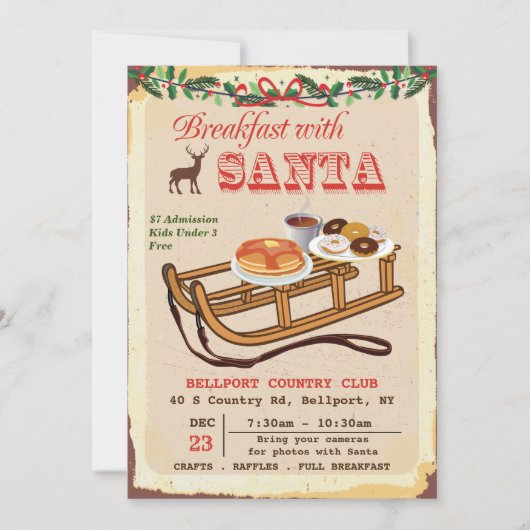 サンタと朝食のクリスマスパーティー招待状 招待状 (正面)