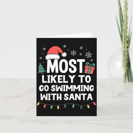 サンタと泳ぐクリスマスのサンタクロースの水泳Tシャツ カード (正面)