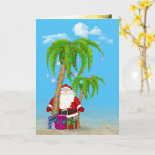 サンタと熱帯クリスマスパームツリー カード (黄色い花)