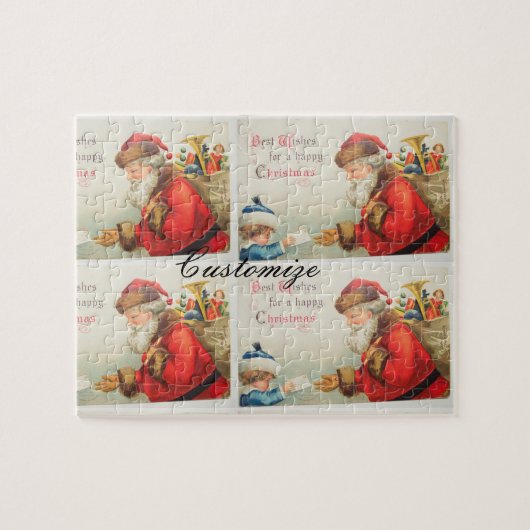 サンタと男の子のヴィンテージ懐かしいクリスマス ジグソーパズル (横)