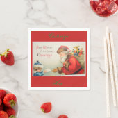 サンタと男の子のヴィンテージ懐かしいクリスマス スタンダードカクテルナプキン (インサイチュ)