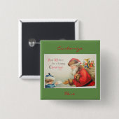 サンタと男の子のヴィンテージ懐かしいクリスマス 缶バッジ (正面&裏面)