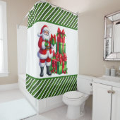 サンタと緑ストライプのクリスマス シャワーカーテン (インサイチュ)