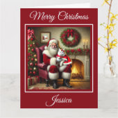 サンタと美しい白猫 カード (黄色い花)