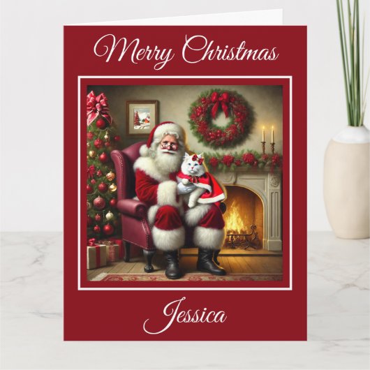 サンタと美しい白猫 カード (正面)