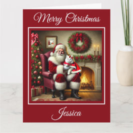 サンタと美しい白猫 カード