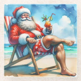 サンタと血が雪おもしろい鳥のクリスマスを結婚 ガラスコースター