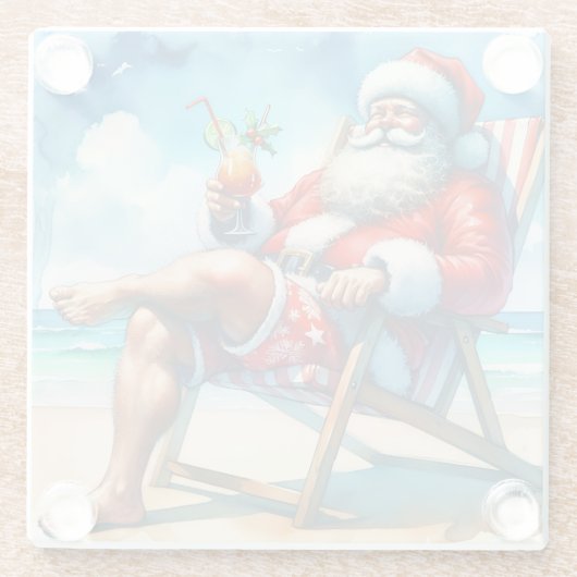 サンタと血が雪おもしろい鳥のクリスマスを結婚 ガラスコースター (裏面)