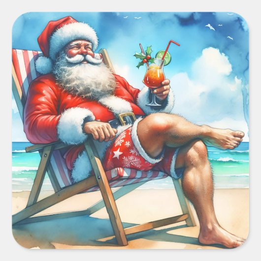 サンタと血が雪おもしろい鳥のクリスマスを結婚 スクエアシール (正面)