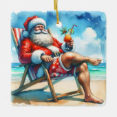 サンタと血が雪おもしろい鳥のクリスマスを結婚 セラミックオーナメント (正面)