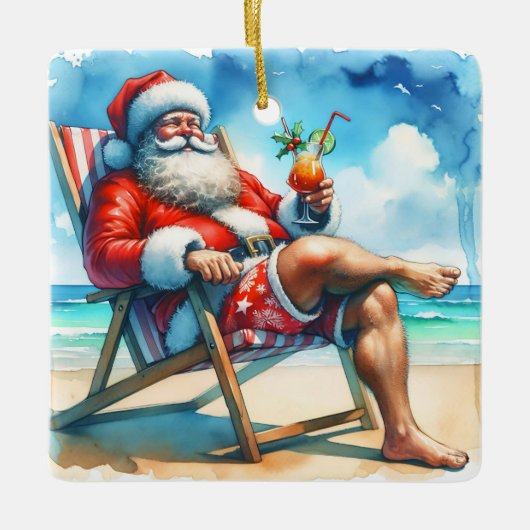 サンタと血が雪おもしろい鳥のクリスマスを結婚 セラミックオーナメント (正面)