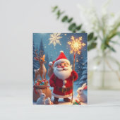 🎄サンタと輝く雪の結晶の冬の魔法❄️ ポストカード (スタンド正面)