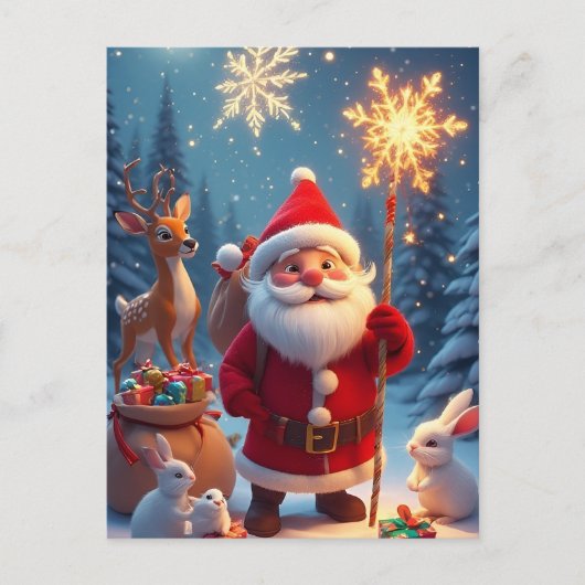 🎄サンタと輝く雪の結晶の冬の魔法❄️ ポストカード (正面)