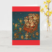サンタと陽気なエルフ カード (黄色い花)
