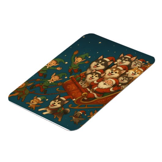 サンタと陽気な子犬とエルフ マグネット (左側)