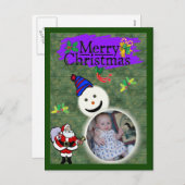 サンタと雪だるまあなたの写真のクリスマスを追加 シーズンポストカード (正面/裏面)