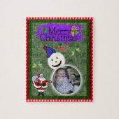 サンタと雪だるまあなたの写真のクリスマスを追加 ジグソーパズル (縦)