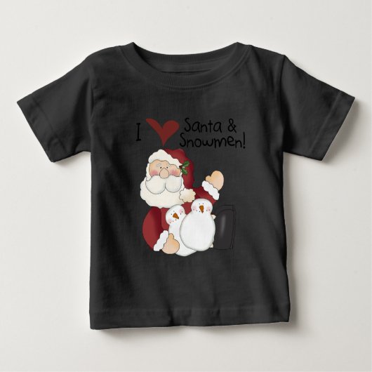 サンタと雪だるまかわいいクリスマスホリデー ベビーTシャツ (正面)