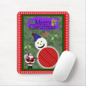 サンタと雪だるまにあなたの写真を追加してクリスマス マウスパッド (マウス)