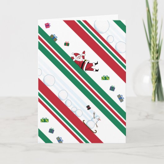 サンタと雪だるまのクリスマスストライプ カード (正面)