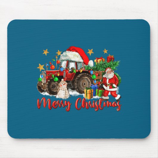サンタと雪だるまのクリスマストラクター マウスパッド (正面)