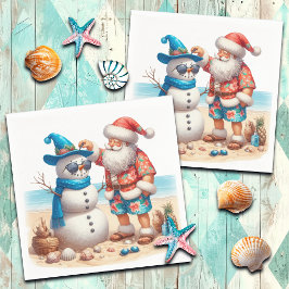 サンタと雪だるまのトロピカルアイランドクリスマス スタンダードカクテルナプキン
