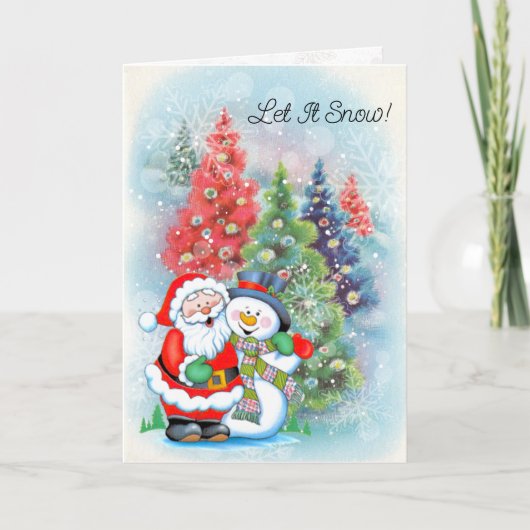 サンタと雪だるまのパーソナライズされたクリスマスカード シーズンカード (正面)