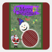 サンタと雪だるまの写真の追加クリスマス スクエアシール (正面)