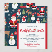 サンタと雪だるまの木と一緒にクリスマスの朝食 招待状 (正面/裏面)