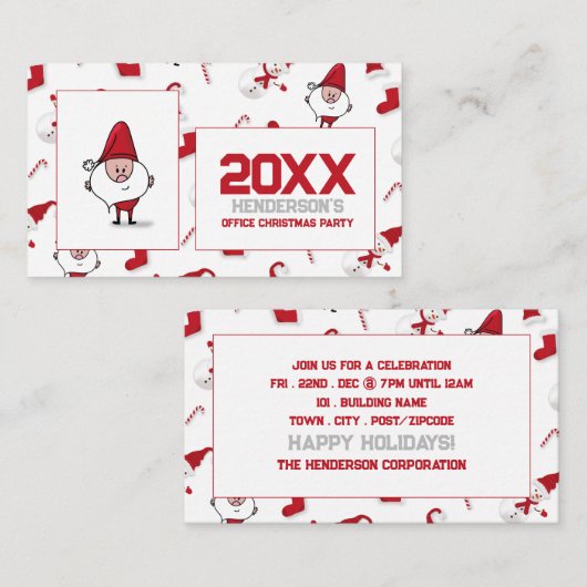 サンタと雪だるまクリスマスパーティーチケット エンクロージャーカード (正面/裏面)