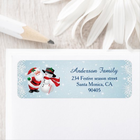 サンタと雪だるまクリスマス差出人住所ラベル ラベル (インサイチュ)