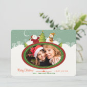 サンタと雪だるまフォトフレームフラットホリデーカード シーズンカード (スタンド正面)