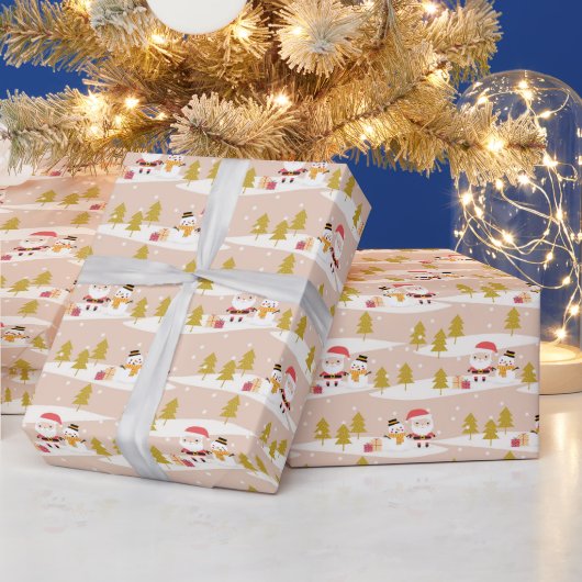 サンタと雪だるまラッピング紙 ラッピングペーパー (クリスマス)