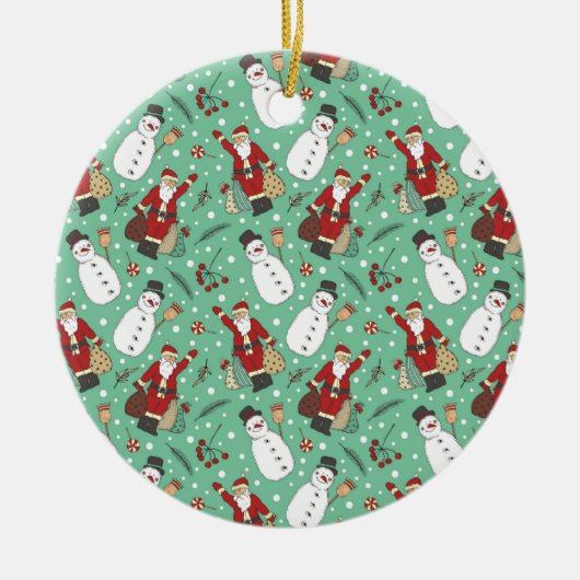 サンタと雪だるま セラミックオーナメント (正面)