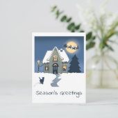 サンタと雪の夜に帰る黒猫 シーズンポストカード (スタンド正面)