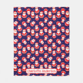 サンタと雪片 | ネイビーブルーキッズ名 フリースブランケット (正面)
