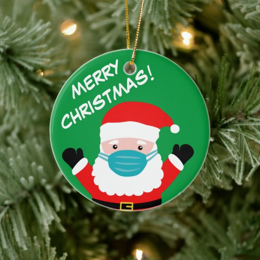 サンタと顔マスク漫画カスタムクリスマス セラミックオーナメント (ツリー)