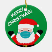 サンタと顔マスク漫画カスタムクリスマス セラミックオーナメント (正面)