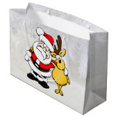 サンタと鹿の漫画 大きなプレゼントバッグ ラージペーパーバッグ (裏面アングル)