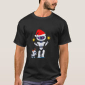 サンタと鹿ロボットおもしろいオタク系のメリークリスマス Tシャツ (正面)