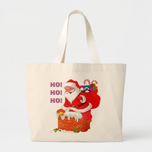 サンタにクリスマスプレゼントを!ホー!ホー! ラージトートバッグ (正面)