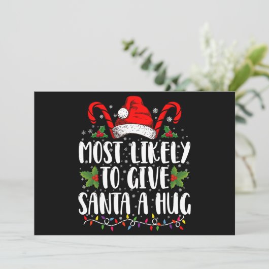 サンタにハグしそうな家族のクリスマス 招待状 (スタンド正面)