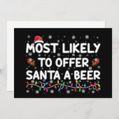 サンタにビールのクリスマスライトを提供する可能性が高い 招待状 (正面/裏面)