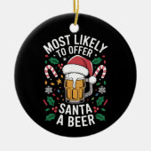 サンタにビールのファミリーマッチングを提供する可能性が最も高い セラミックオーナメント (正面)