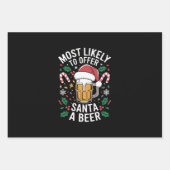 サンタにビールのファミリーマッチングを提供する可能性が最も高い ラッピングペーパーシート (正面)