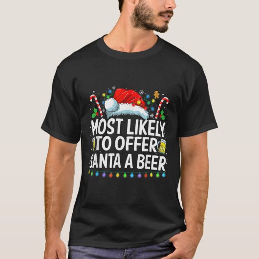 サンタにビールを勧めそうな人 楽しい飲酒Chr Tシャツ (正面)