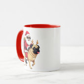 サンタに乗られたパグ クリスマス マグカップ (正面左)
